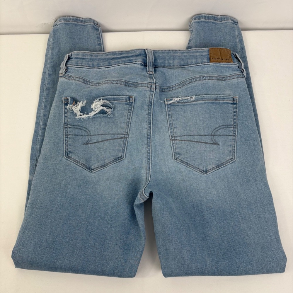 American Eagle High Rise Jegging Light Wash Distressed Frayed Hem Jeans Size 10 - Picture 5 of 11